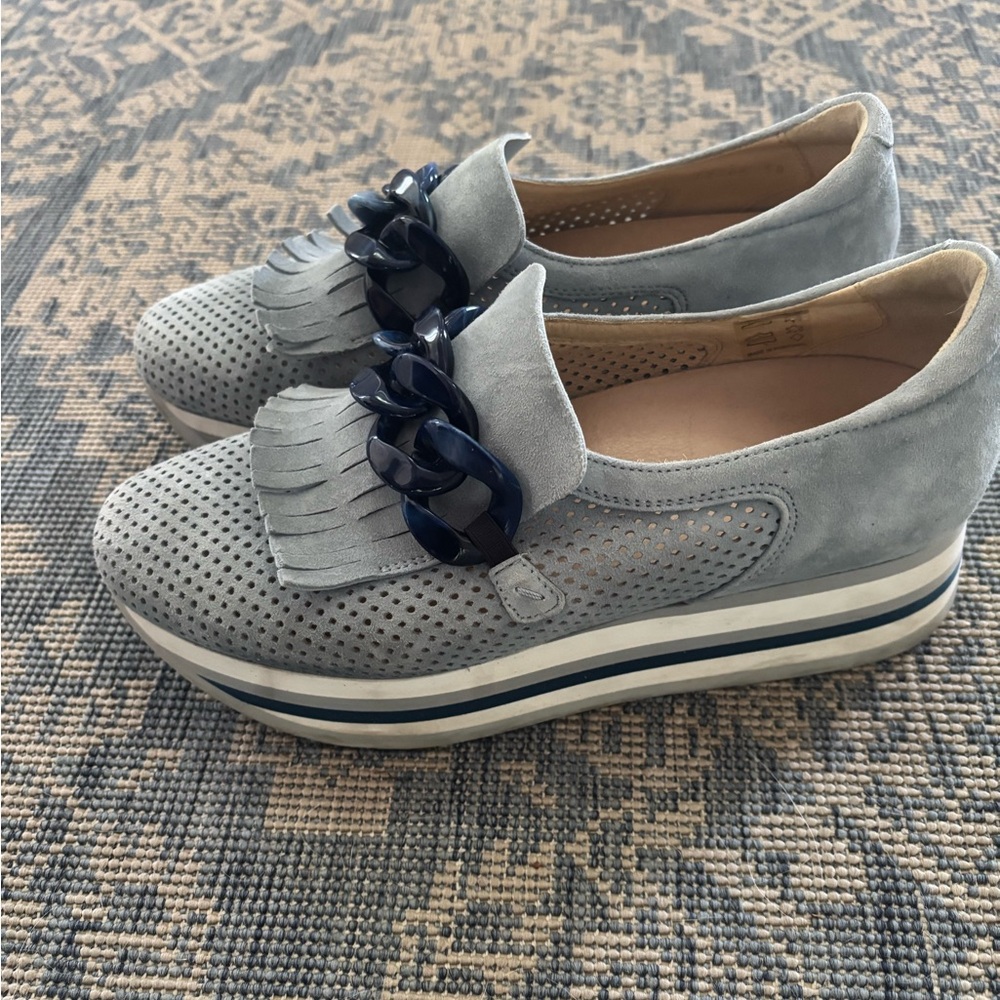Denim Blue Perforated Softwaves Loafers with Navy size 38